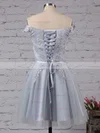 A-line Off-the-shoulder Satin Tulle Short/Mini Sashes / Ribbons For Cheap Short Prom Dresses #Favs020103756