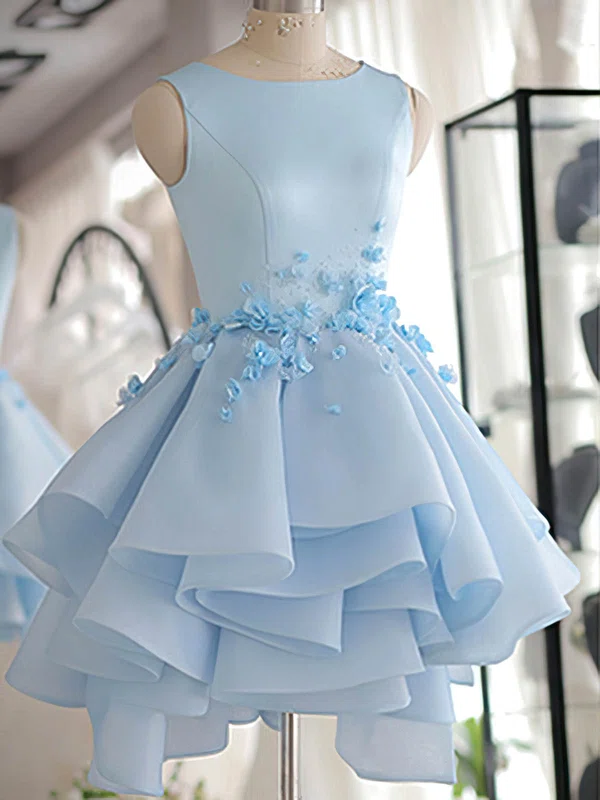 A-line Scoop Neck Satin Tulle Short/Mini Flower(s) Original Short Prom Dresses #Favs020103777