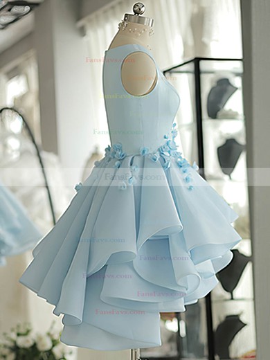 A-line Scoop Neck Satin Tulle Short/Mini Flower(s) Original Prom Dresses #Favs020103777