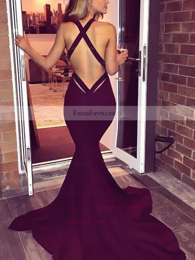 Trumpet/Mermaid V-neck Jersey Sweep Train Prom Dresses #Favs020104522