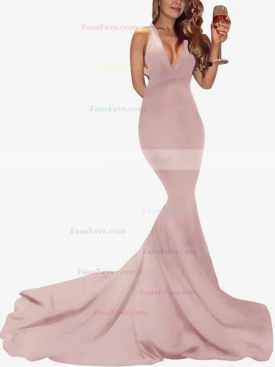 Trumpet/Mermaid V-neck Jersey Sweep Train Prom Dresses #Favs020104522