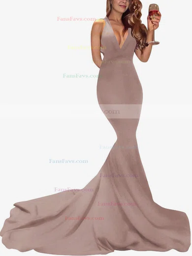 Trumpet/Mermaid V-neck Jersey Sweep Train Prom Dresses #Favs020104522