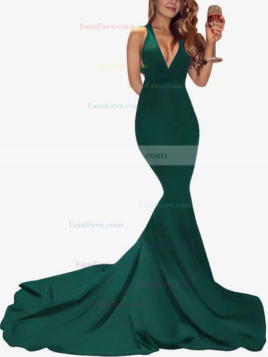 Trumpet/Mermaid V-neck Jersey Sweep Train Prom Dresses #Favs020104522