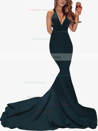 Trumpet/Mermaid V-neck Jersey Sweep Train Prom Dresses #Favs020104522