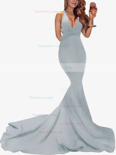 Trumpet/Mermaid V-neck Jersey Sweep Train Prom Dresses #Favs020104522