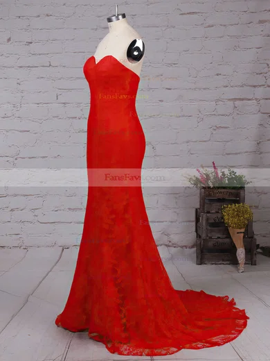 Trumpet/Mermaid Sweetheart Lace Sweep Train Prom Dresses #Favs020102187