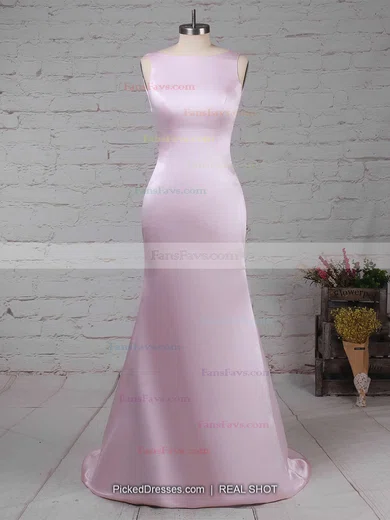 Sheath/Column Scoop Neck Silk-like Satin Sweep Train Prom Dresses #Favs020104408