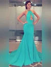 Trumpet/Mermaid Halter Silk-like Satin Sweep Train Prom Dresses #Favs020104528