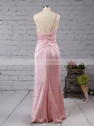 Trumpet/Mermaid V-neck Silk-like Satin Floor-length Split Front Prom Dresses #Favs020104553