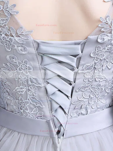 A-line Scoop Neck Tulle Floor-length Appliques Lace Prom Dresses #Favs020102645