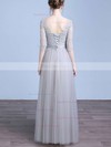 A-line Scoop Neck Tulle Floor-length Appliques Lace Prom Dresses #Favs020102645