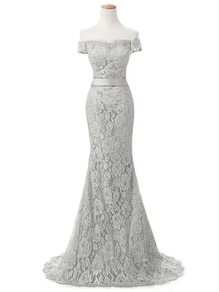 Trumpet/Mermaid Off-the-shoulder Lace Sweep Train Appliques Lace Prom Dresses #Favs020102649