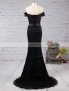 Trumpet/Mermaid Off-the-shoulder Lace Sweep Train Appliques Lace Prom Dresses #Favs020102649