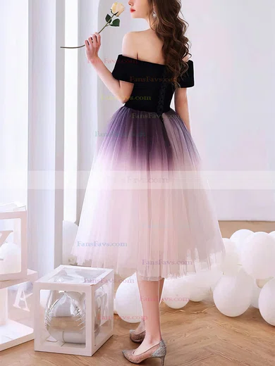 A-line Off-the-shoulder Tulle Tea-length Homecoming Dresses #Favs020111051