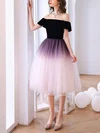 A-line Off-the-shoulder Tulle Tea-length Homecoming Dresses #Favs020111051