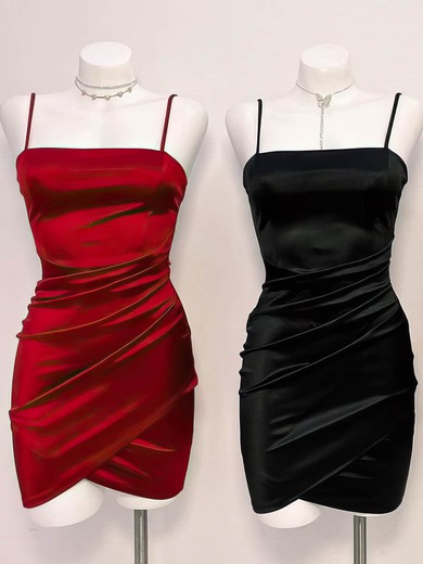 Sheath/Column Square Neckline Silk-like Satin Short/Mini Homecoming Dresses With Split Front #Favs020111054