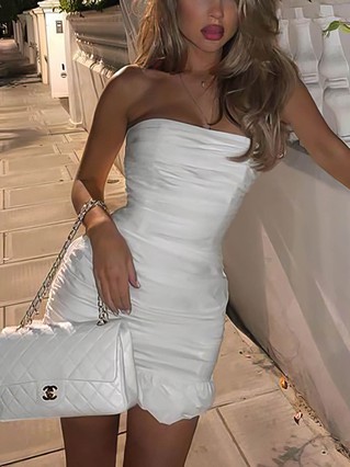 Sheath/Column Strapless Silk-like Satin Short/Mini Homecoming Dresses #Favs020111056 Sheath/Column Strapless Silk-like Satin Short/Mini Homecoming Dresses #Favs020111056