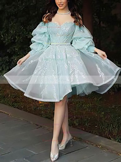 A-line Off-the-shoulder Organza Knee-length Homecoming Dresses With Sashes / Ribbons #Favs020111060