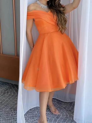 A-line Off-the-shoulder Organza Knee-length Homecoming Dresses With Ruffles #Favs020111066