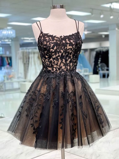 A-line Scoop Neck Tulle Short/Mini Homecoming Dresses With Lace #Favs020111090