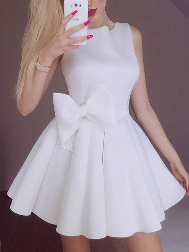 A-line Scoop Neck Stretch Crepe Short/Mini Homecoming Dresses With Bow #Favs020111092