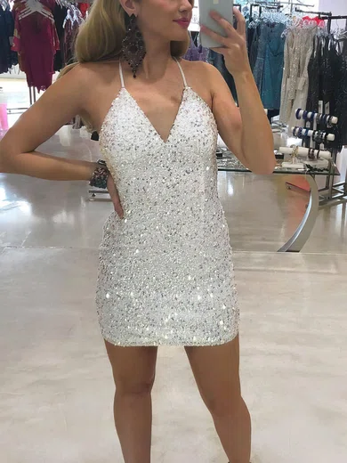 Sheath/Column V-neck Sequined Short/Mini Homecoming Dresses #Favs020111094