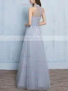 A-line High Neck Tulle Floor-length Appliques Lace Prom Dresses #Favs020102925