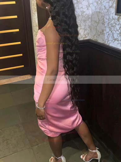 Sheath/Column Strapless Silk-like Satin Tea-length Homecoming Dresses With Split Front #Favs020111098