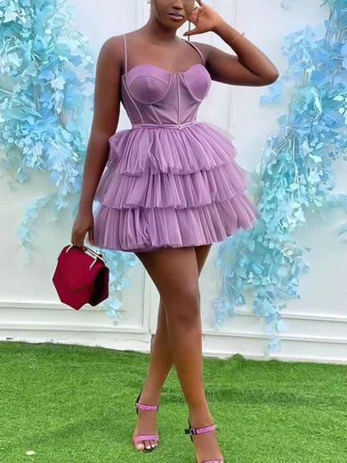 A-line Sweetheart Tulle Short/Mini Homecoming Dresses With Tiered #Favs020111106