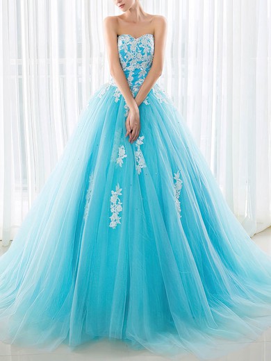 Ball Gown Sweetheart Tulle Sweep Train Appliques Lace Lace-up Beautiful Prom Dresses #Favs020103029
