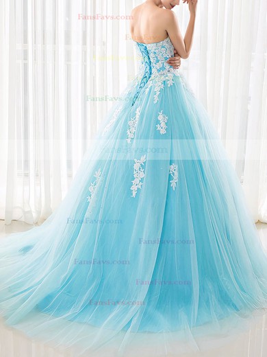 Ball Gown Sweetheart Tulle Sweep Train Appliques Lace Lace-up Beautiful Prom Dresses #Favs020103029