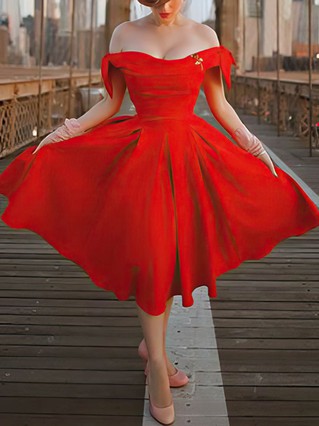 A-line Off-the-shoulder Chiffon Tea-length Homecoming Dresses With Ruffles #Favs020111111 A-line Off-the-shoulder Chiffon Tea-length Homecoming Dresses With Ruffles #Favs020111111