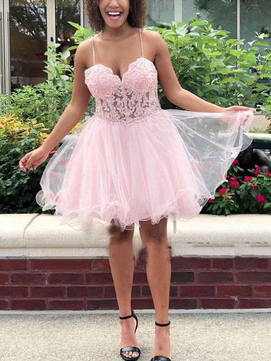 A-line Sweetheart Tulle Knee-length Homecoming Dresses With Lace #Favs020111115