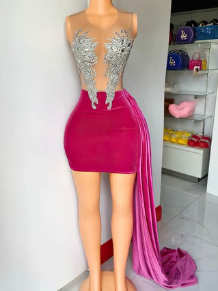 Sheath/Column Scoop Neck Velvet Short/Mini Homecoming Dresses With Crystal Detailing #Favs020111116 Sheath/Column Scoop Neck Velvet Short/Mini Homecoming Dresses With Crystal Detailing #Favs020111116