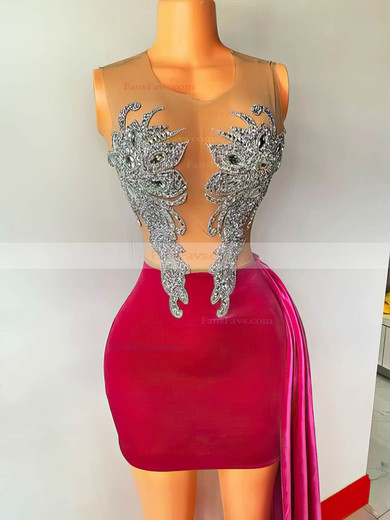 Sheath/Column Scoop Neck Velvet Short/Mini Homecoming Dresses With Crystal Detailing #Favs020111116