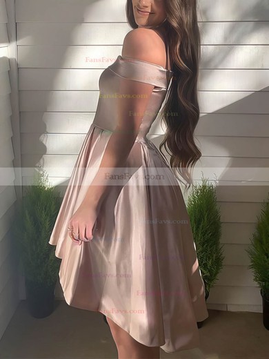 A-line Off-the-shoulder Satin Short/Mini Homecoming Dresses #Favs020111117