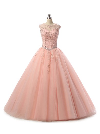 Ball Gown Scoop Neck Tulle Floor-length Appliques Lace Lace-up Trendy Prom Dresses #Favs020103065