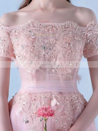 A-line Off-the-shoulder Tulle Knee-length Homecoming Dresses With Lace #Favs020111119