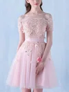 A-line Off-the-shoulder Tulle Knee-length Homecoming Dresses With Lace #Favs020111119