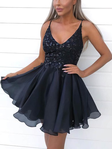 A-line V-neck Chiffon Short/Mini Homecoming Dresses With Lace #Favs020111120