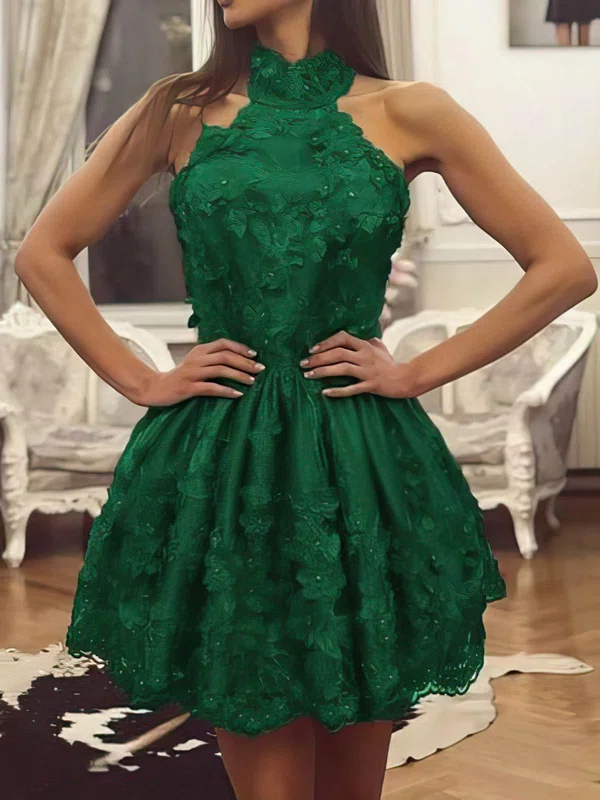 A-line High Neck Lace Short/Mini Homecoming Dresses With Beading #Favs020111127