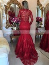 Trumpet/Mermaid V-neck Tulle Sweep Train Appliques Lace Prom Dresses #Favs020103463