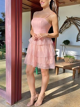 A-line Square Neckline Tulle Knee-length Homecoming Dresses With Tiered #Favs020111129 A-line Square Neckline Tulle Knee-length Homecoming Dresses With Tiered #Favs020111129