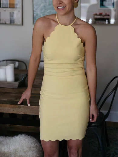 Sheath/Column Scoop Neck Stretch Crepe Knee-length Homecoming Dresses #Favs020111131