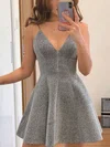A-line V-neck Shimmer Crepe Short/Mini Homecoming Dresses #Favs020111134