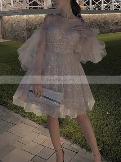 A-line Off-the-shoulder Glitter Short/Mini Homecoming Dresses With Ruffles #Favs020111135