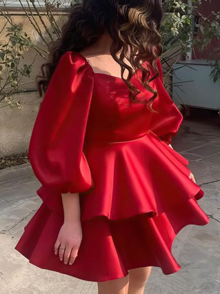 A-line V-neck Satin Short/Mini Homecoming Dresses With Tiered #Favs020111137 A-line V-neck Satin Short/Mini Homecoming Dresses With Tiered #Favs020111137