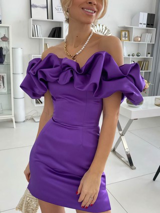 Sheath/Column Off-the-shoulder Satin Short/Mini Homecoming Dresses #Favs020111143