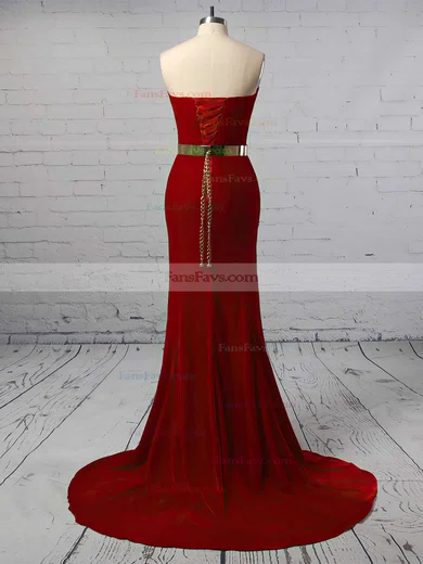 Trumpet/Mermaid Sweetheart Velvet Sweep Train Sashes / Ribbons Prom Dresses #Favs020103539