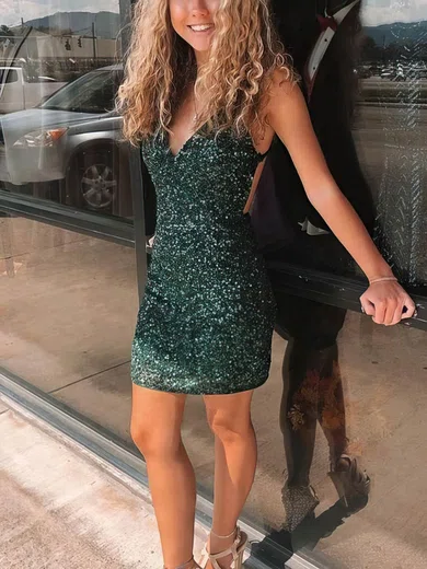 Sheath/Column V-neck Sequined Short/Mini Homecoming Dresses #Favs020111152